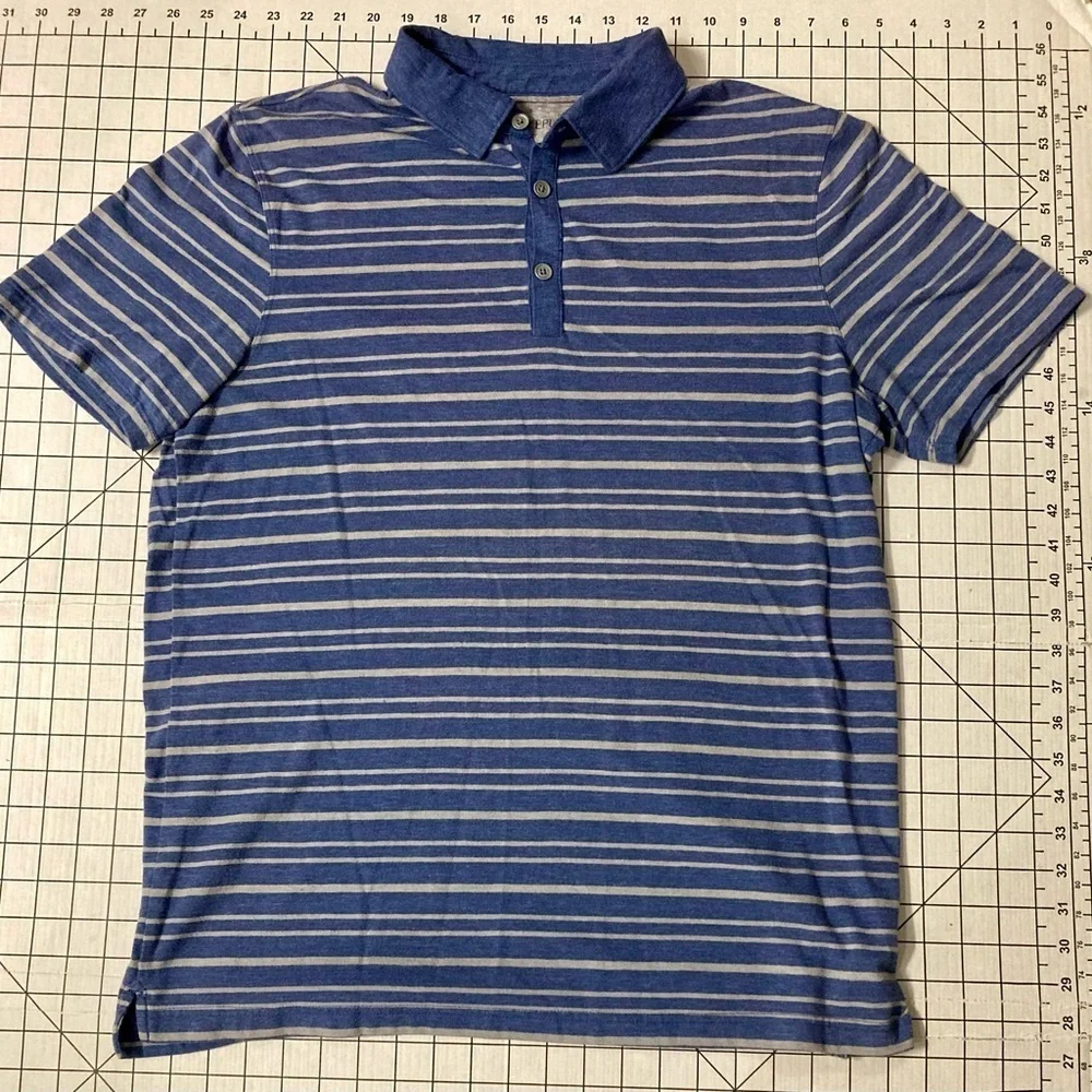 Banana Republic Men’s Large Blue/Grey‎ Striped Vintage T Polo Shirt